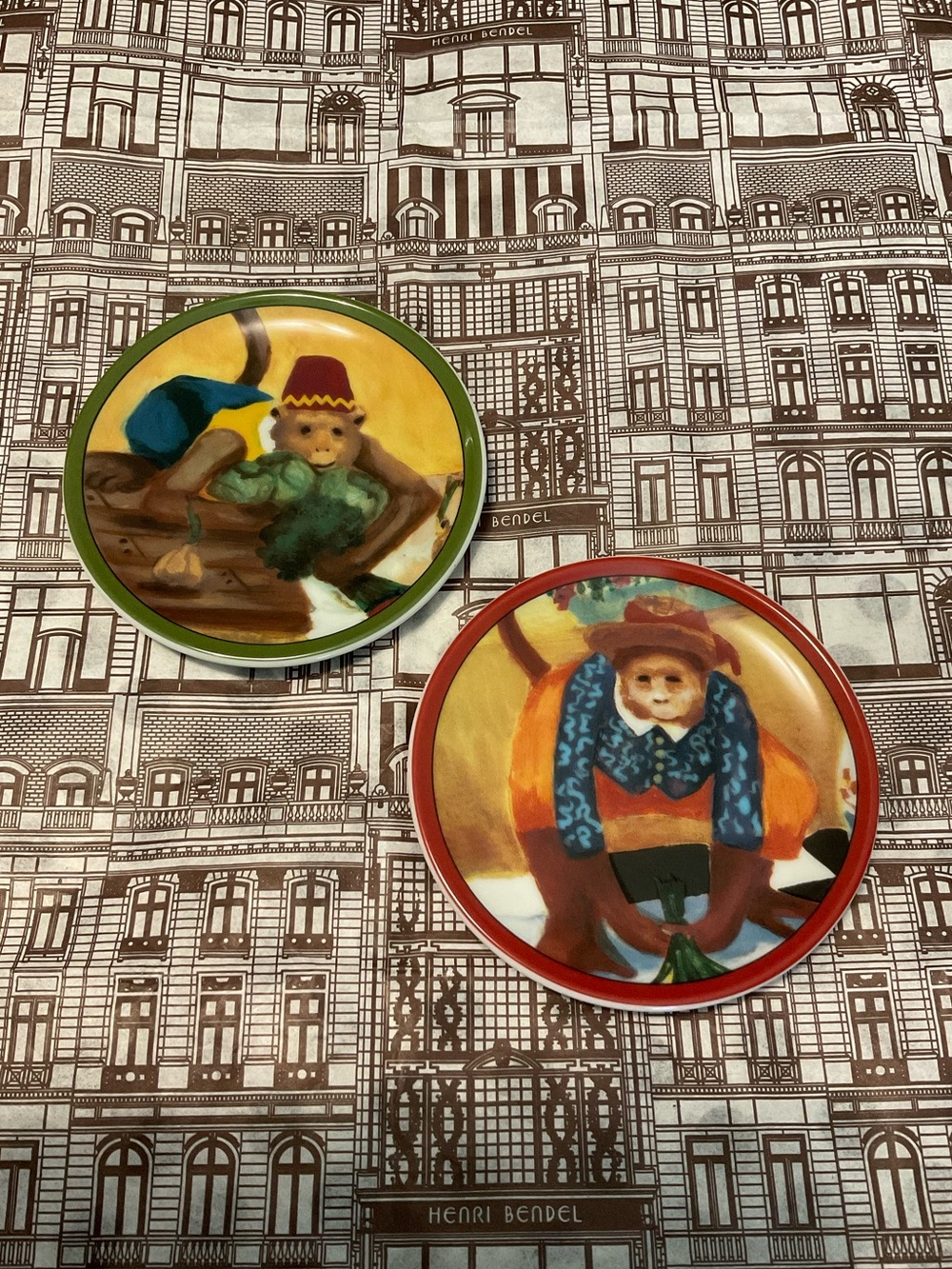 NWT Henri Bendel Liz Ross "Mischief" Monkey Porcelain Trinket Dishes - Set of 2